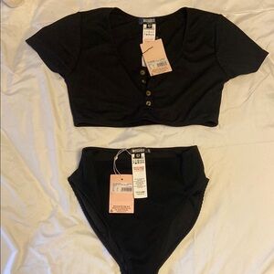 Missguided bikini, ribbed, high waist bottom with crop t-shirt style top